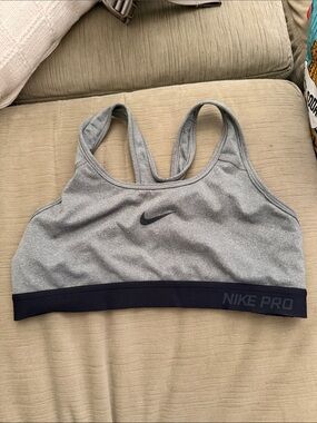 Nike Light Gray and Black Racerback Pro Sports Bra